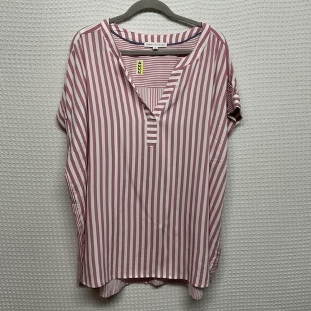 Jane + Delancey Pink/White Split VNeck Roll Tab Button Back Tunic Women 2X China
